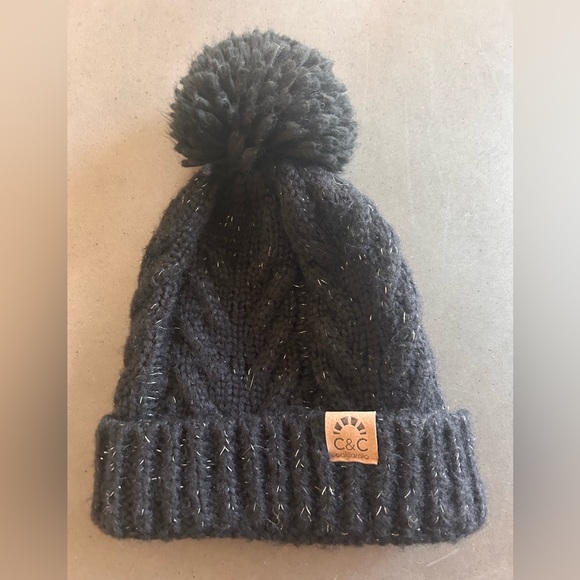 C&C California Charcoal Knit Pom-Pom winter Hat beanie - Picture 1 of 4